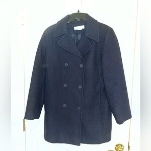 100% Wool Real Comfort Navy Blue Double Breasted Women’s Size Medium Coat